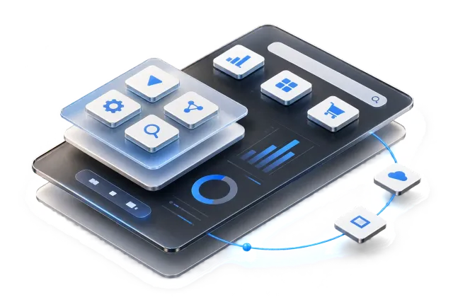 Layered software platform with modular application components and connected services