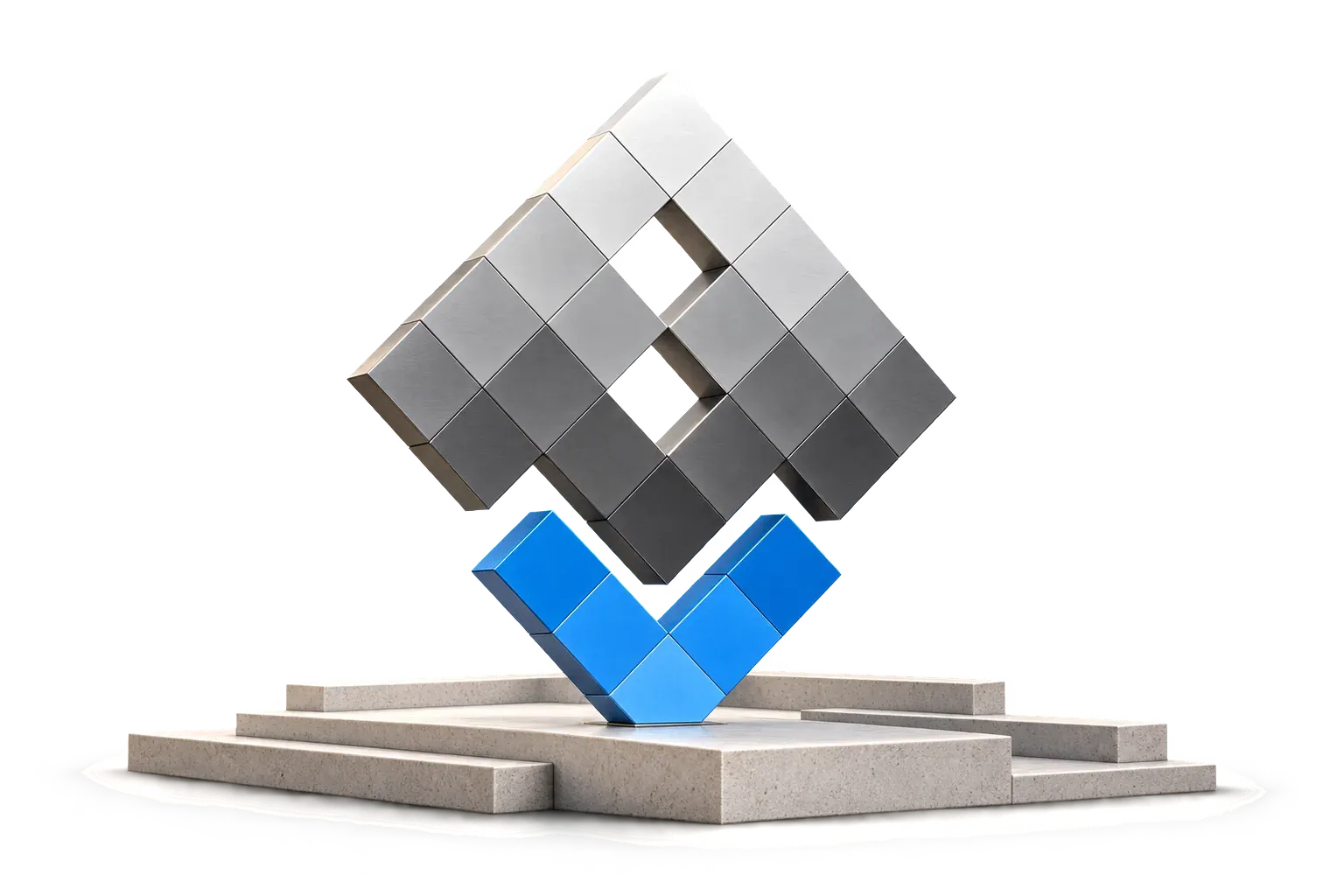 Nerds logo in brushed metal and blue enamel on a stone foundation