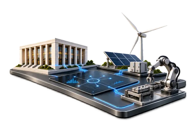 Public infrastructure, renewable energy and industrial robotics connected through a shared software platform